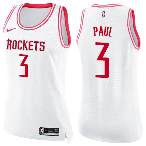 Houston Rockets #3 Chris Paul White/Pink Womens Swingman Fashion Jersey Womens