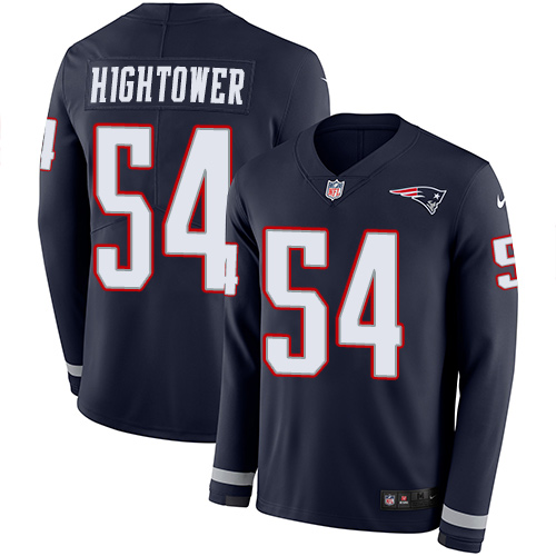 New England Patriots #54 Dont'a Hightower Navy Blue Team Color Men's Stitched Limited Therma Long Sleeve Jersey Men's