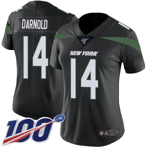New York Jets #14 Sam Darnold Black Alternate Women's Stitched 100th Season Vapor Limited Jersey Womens