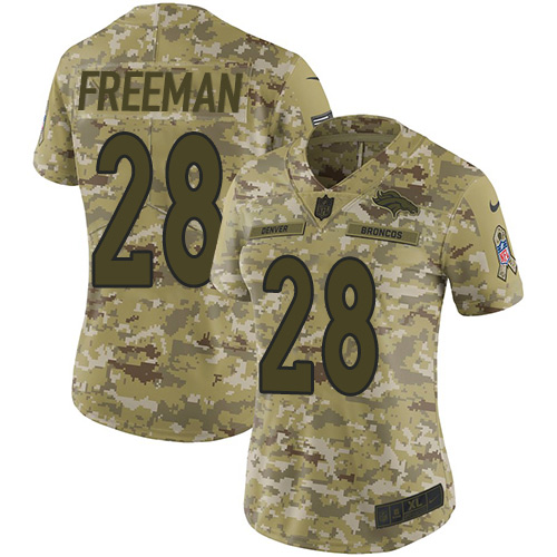 Denver Broncos #28 Royce Freeman Camo Women's Stitched Limited 2018 Salute to Service Jersey Womens