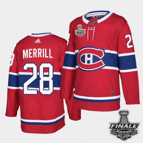 Adidas Montreal Canadiens #28 Jon Merrill Red Home Authentic Youth 2021 Stanley Cup Final Patch Jersey Youth