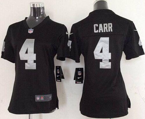 Raiders #4 Derek Carr Black Team Color Women's Stitched Elite Jersey