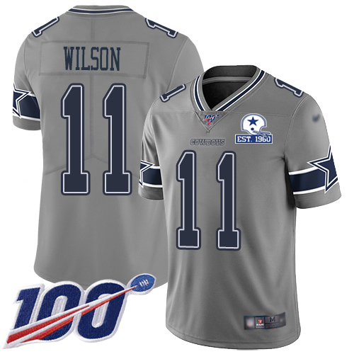 Dallas Cowboys #11 Cedrick Wilson Gray Men's Stitched With Established In 1960 Patch Limited Inverted Legend 100th Season Jersey Men's