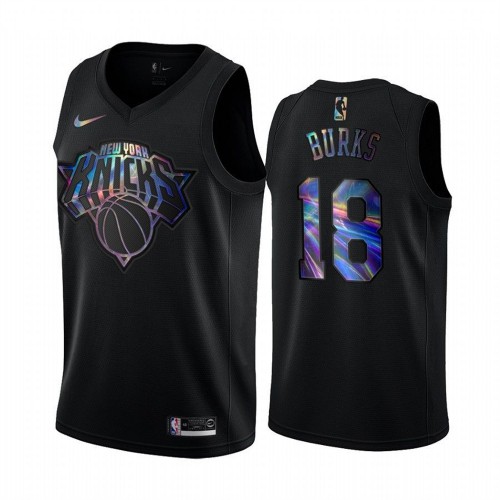 New York Knicks #18 Alec Burks Mens Iridescent Holographic Collection Jersey - Black Mens