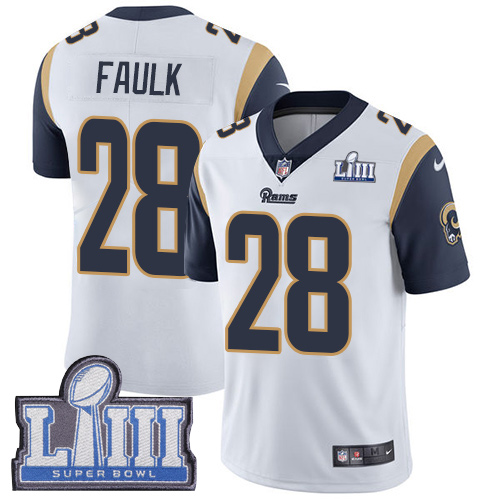 Los Angeles Rams #28 Marshall Faulk White Super Bowl LIII Bound Men's Stitched Vapor Untouchable Limited Jersey Men's