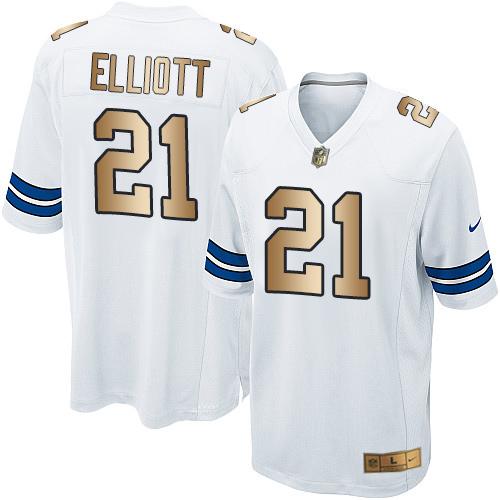 Cowboys #21 Ezekiel Elliott White Youth Stitched Elite Gold Jersey