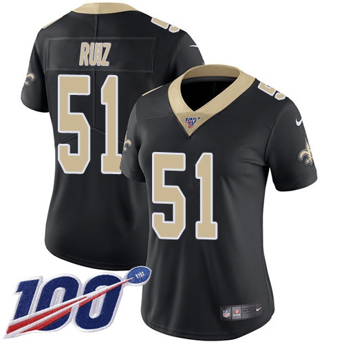 New Orleans Saints #51 Cesar Ruiz Black Team Color Women's Stitched 100th Season Vapor Untouchable Limited Jersey Womens