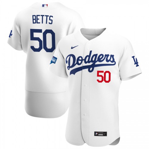Los Angeles Los Angeles Dodgers #50 Mookie Betts Men's White Home 2020 World Series Champions Authentic Player Jersey Men's