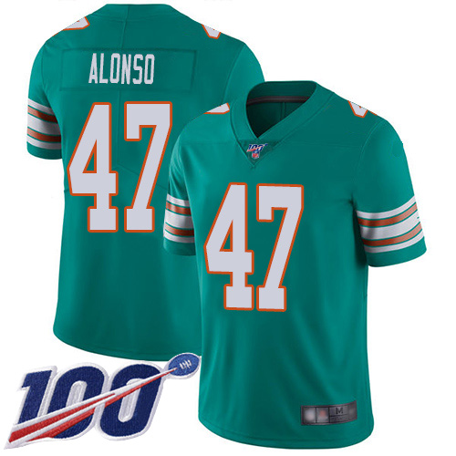 Miami Dolphins #47 Kiko Alonso Aqua Green Alternate Men's Stitched 100th Season Vapor Limited Jersey Men's