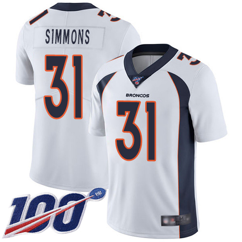 Broncos #31 Justin Simmons White Men's Stitched 100th Season Vapor Limited Jersey
