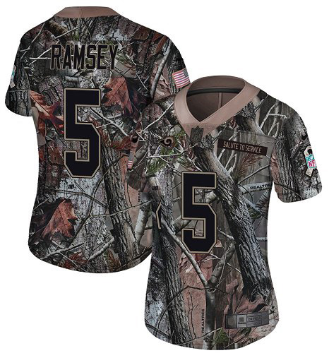 Rams #5 Jalen Ramsey Camo Women's Stitched Limited Rush Realtree Jersey