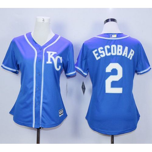Kansas City Royals #2 Alcides Escobar Blue Alternate 2 Women's Stitched Jersey Womens