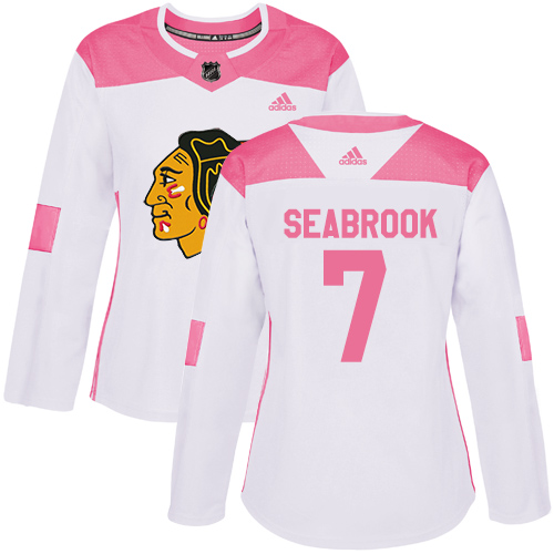 Adidas Chicago Blackhawks #7 Brent Seabrook White/Pink Authentic Fashion Women's Stitched Jersey Womens