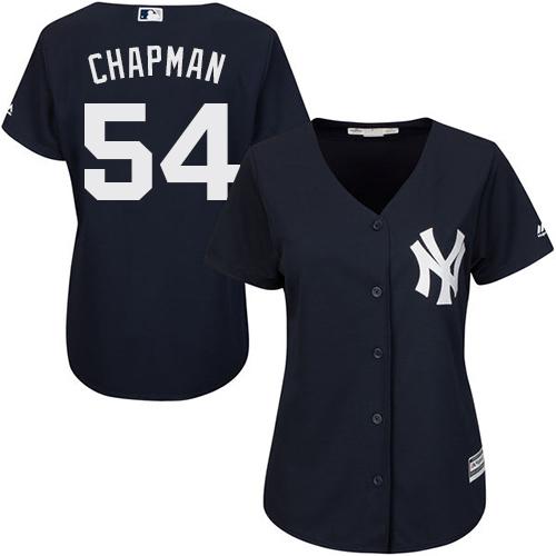 New York Yankees #54 Aroldis Chapman Navy Blue Alternate Women's Stitched Jersey Womens