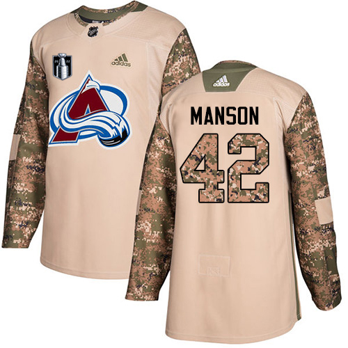 Adidas Colorado Avalanche #42 Josh Manson Camo 2022 Stanley Cup Final Patch Authentic Veterans Day Stitched Jersey Men's