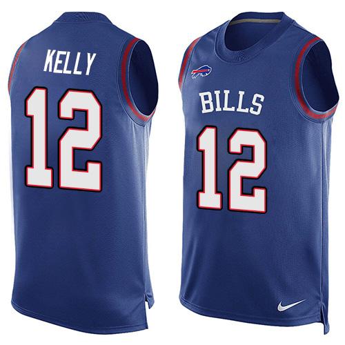 Bills #12 Jim Kelly Royal Blue Team Color Men's Stitched Limited Tank Top Jersey