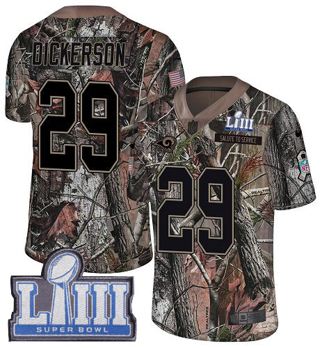 Rams #29 Eric Dickerson Camo Super Bowl LIII Bound Men's Stitched Limited Rush Realtree Jersey