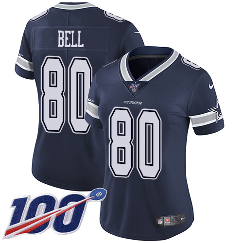 Dallas Cowboys #80 Blake Bell Navy Blue Team Color Women's Stitched 100th Season Vapor Untouchable Limited Jersey Womens