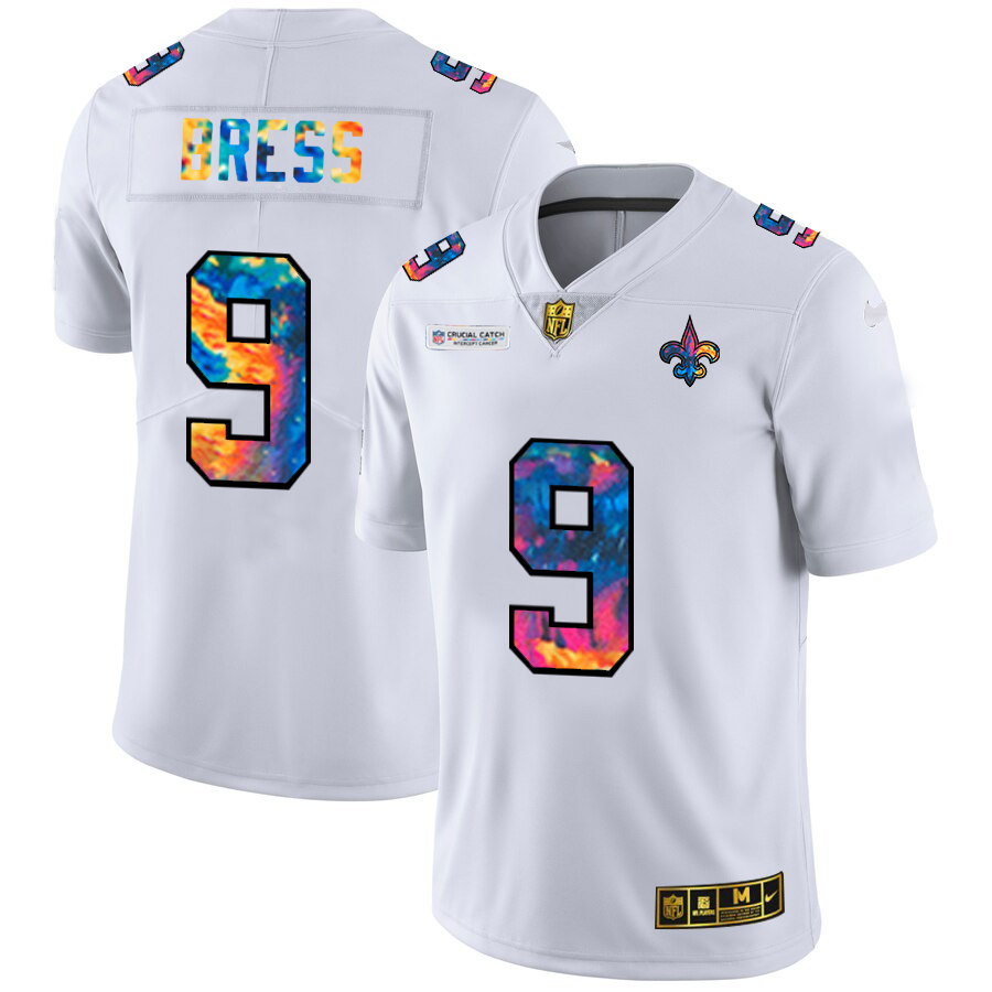 New Orleans Saints #9 Drew Brees Men's White Multi-Color 2020 Crucial Catch Limited Jersey