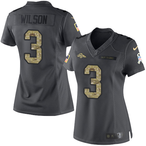 Broncos #3 Russell Wilson Black Women's Stitched Limited 2016 Salute To Service Jersey