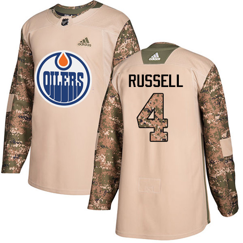 Adidas Edmonton Oilers #4 Kris Russell Camo Authentic 2017 Veterans Day Stitched Jersey Men's