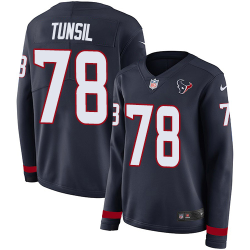 Houston Texans #78 Laremy Tunsil Navy Blue Team Color Women's Stitched Limited Therma Long Sleeve Jersey Womens