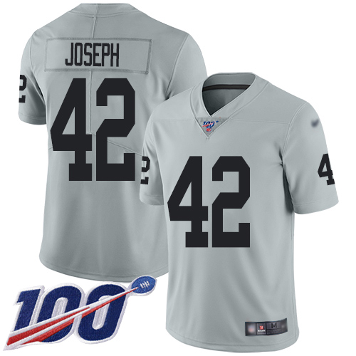 Las Vegas Raiders #42 Karl Joseph Silver Men's Stitched Limited Inverted Legend 100th Season Jersey Men's