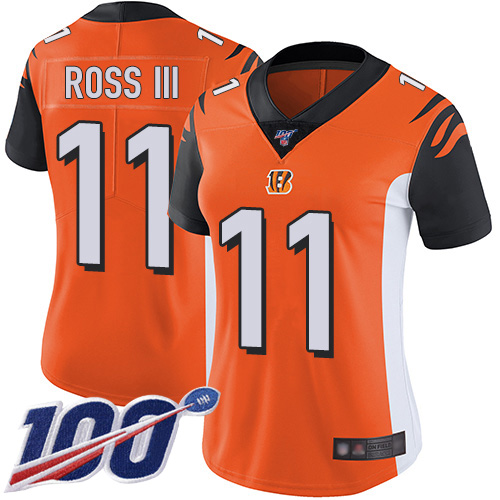 Cincinnati Bengals #11 John Ross III Orange Alternate Women's Stitched 100th Season Vapor Limited Jersey Womens