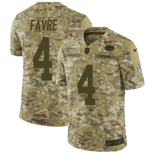 Green Bay Packers #4 Brett Favre Camo Youth Stitched Limited 2018 Salute to Service Jersey Youth