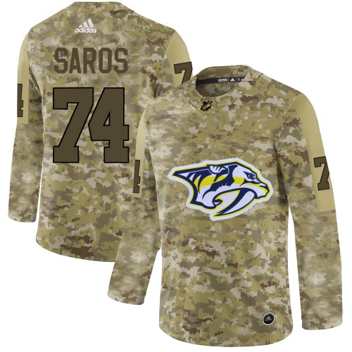 Adidas Nashville Predators #74 Juuse Saros Camo Authentic Stitched Jersey Men's