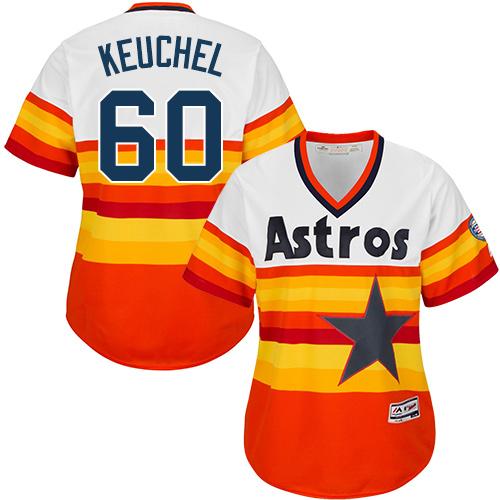 Houston Astros #60 Dallas Keuchel White/Orange Alternate Cooperstown Women's Stitched Jersey Womens