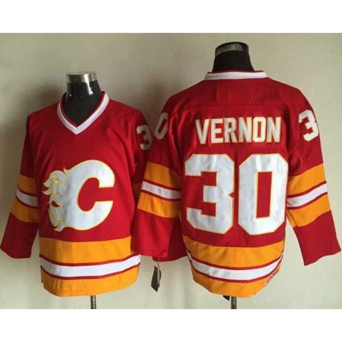 Calgary Flames #30 Mike Vernon Red CCM Throwback Stitched Jersey Men's