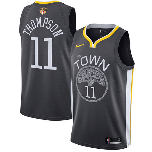 Golden State Warriors #11 Klay Thompson Black The Finals Patch Swingman Statement Edition Jersey Mens