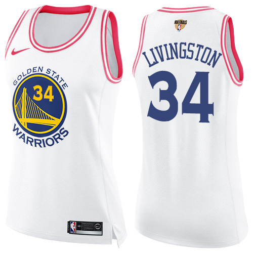 Golden State Warriors #34 Shaun Livingston White/Pink The Finals Patch Womens Swingman Fashion Jersey Womens