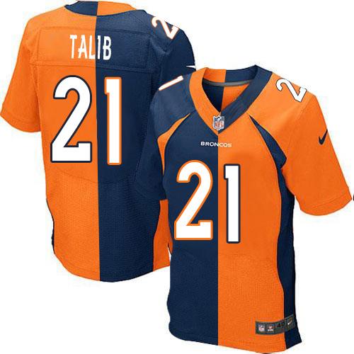 Denver Broncos #21 Aqib Talib Orange/Navy Blue Men's Stitched Elite Split Jersey Men's