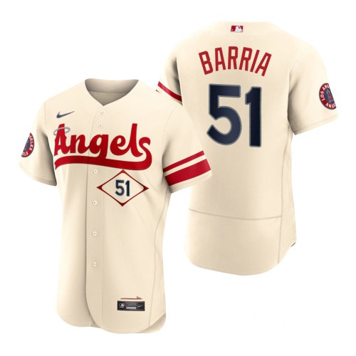 Los Angeles Los Angeles Angels #51 Jaime Barria Cream Men's Authentic 2022 City Connect Jersey Men's