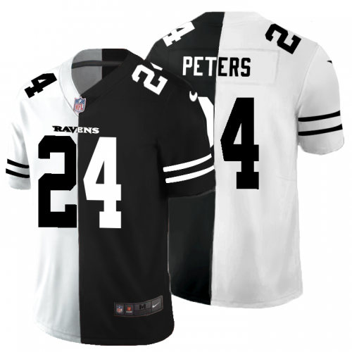 Baltimore Baltimore Ravens #24 Marcus Peters Men's Black V White Peace Split Vapor Untouchable Limited Jersey Men's