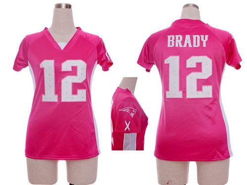 Patriots #12 Tom Brady Pink Draft Him Name & Number Top Women's Stitched Elite Jersey