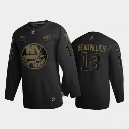 New York New York Islanders #18 Anthony Beauvillier Men's Adidas 2020 Veterans Day Authentic Jersey - Black Men's