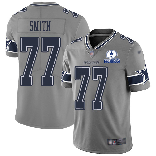 Dallas Cowboys #77 Tyron Smith Gray Men's Stitched With Established In 1960 Patch Limited Inverted Legend Jersey Men's