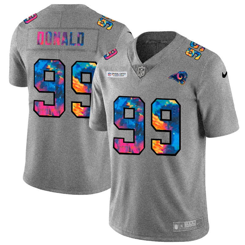 Los Angeles Rams #99 Aaron Donald Men's Multi-Color 2020 Crucial Catch Jersey Greyheather