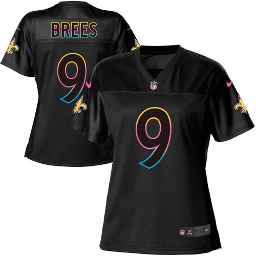 Saints #9 Drew Brees Black Women's Fashion Game Jersey