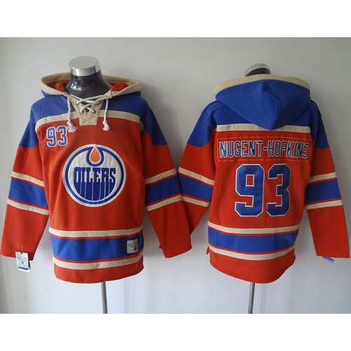 Edmonton Oilers #93 Ryan Nugent-Hopkins Orange Sawyer Hooded Sweatshirt Stitched Jersey Men's