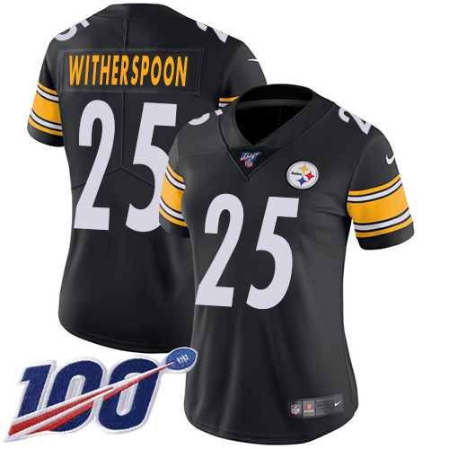 Steelers #25 Ahkello Witherspoon Black Team Color Women's Stitched 100th Season Vapor Limited Jersey