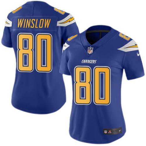 Los Angeles Chargers #80 Kellen Winslow Electric Blue Women's Stitched Limited Rush Jersey Womens