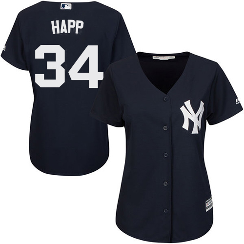 New York Yankees #34 J.A. Happ Navy Blue Alternate Women's Stitched Jersey Womens