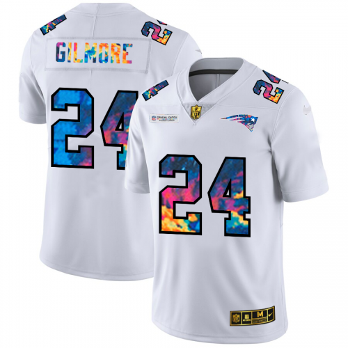New England New England Patriots #24 Stephon Gilmore Men's White Multi-Color 2020 Crucial Catch Limited Jersey Men's