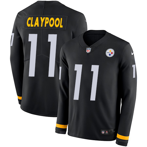 Pittsburgh Steelers #11 Chase Claypool Black Team Color Youth Stitched Limited Therma Long Sleeve Jersey Youth