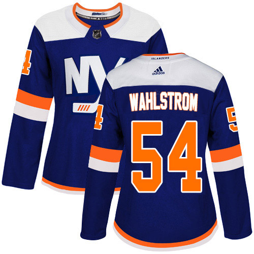 Adidas New York Islanders #54 Oliver Wahlstrom Blue Alternate Authentic Women's Stitched Jersey Womens