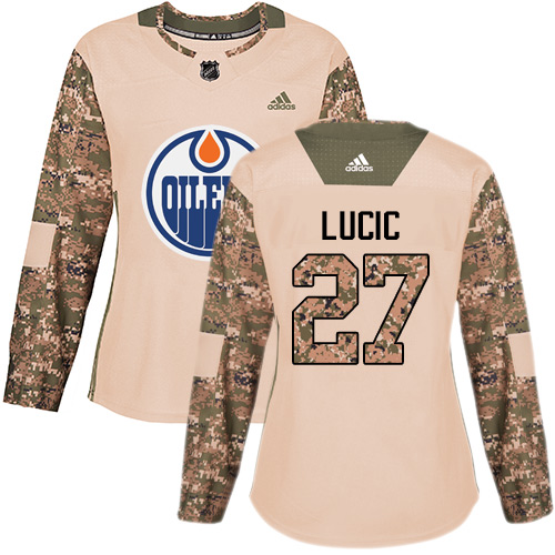 Adidas Edmonton Oilers #27 Milan Lucic Camo Authentic 2017 Veterans Day Women's Stitched Jersey Womens